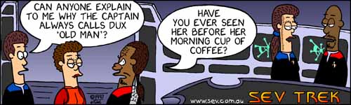 Sev Trek - cartoon spoofs
      of Star Trek. Copyright 1997 by John Cook.