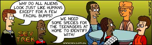 Sev Trek - cartoon spoofs
      of Star Trek. Copyright 1997 by John Cook.