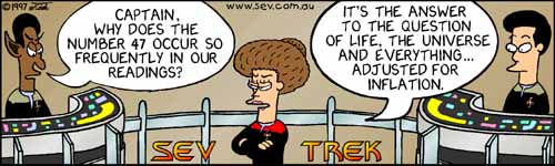 Sev Trek - cartoon spoofs
      of Star Trek. Copyright 1997 by John Cook.